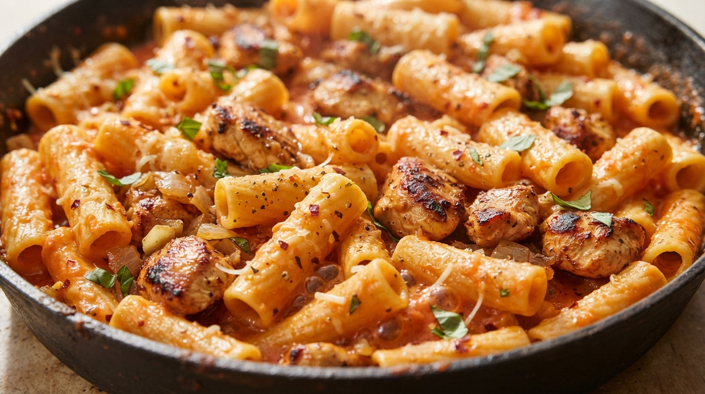 spicy rigatoni pasta with chicken